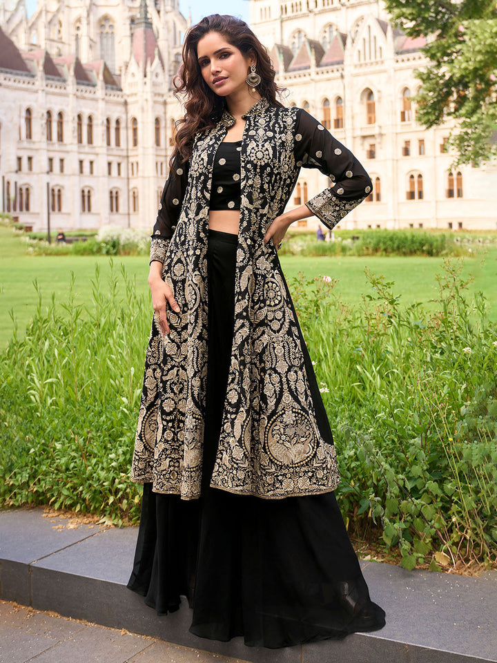 Embroidered Georgette Choli &amp; Plazzo With Jacket