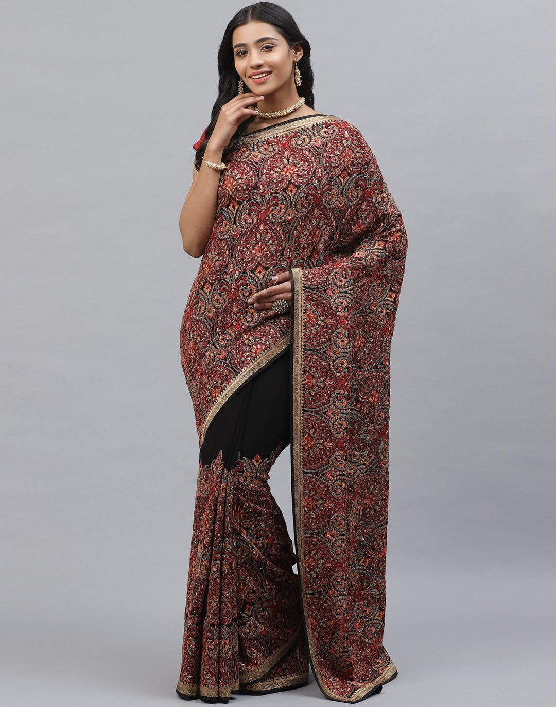 Pure Georgette  Saree with Kashmiri Work