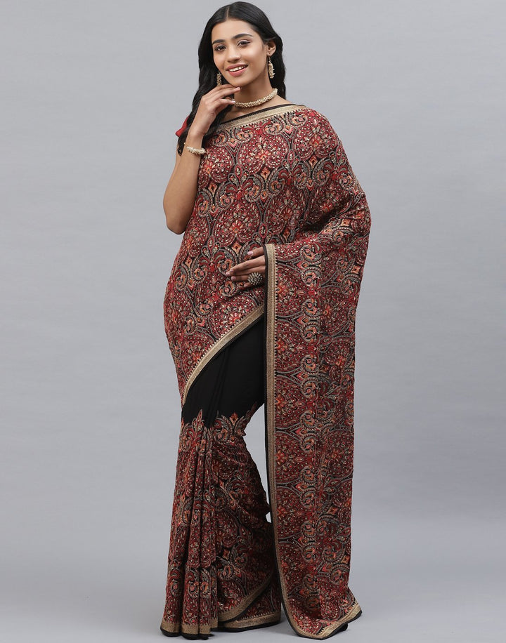 Pure Georgette  Saree with Kashmiri Work