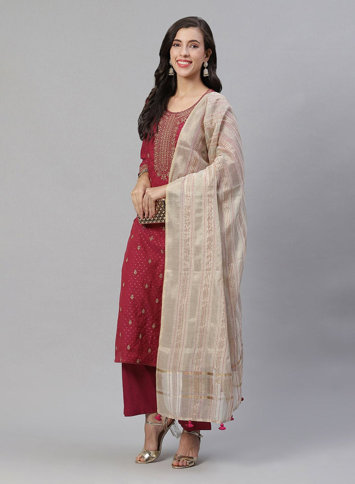 Printed Cotton Chanderi Salwar Kameez Stitched Suit