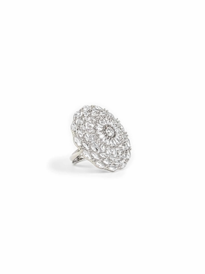 Silver Toned AD Stone Ring
