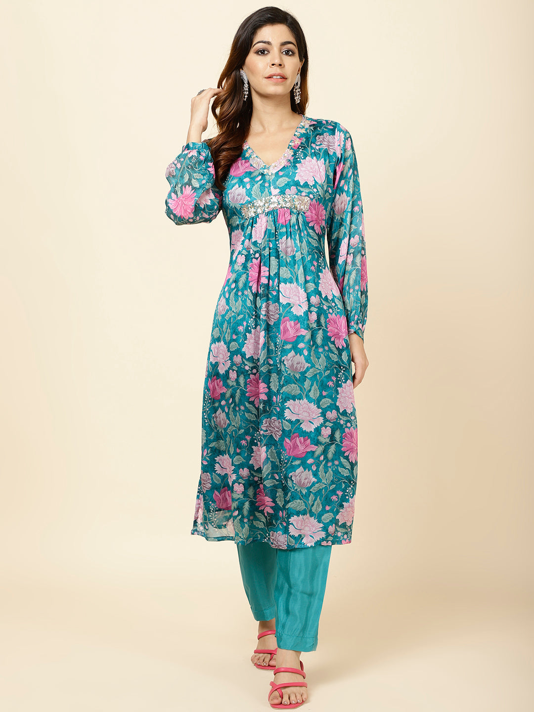 Printed Chinnon Kurta With Pants