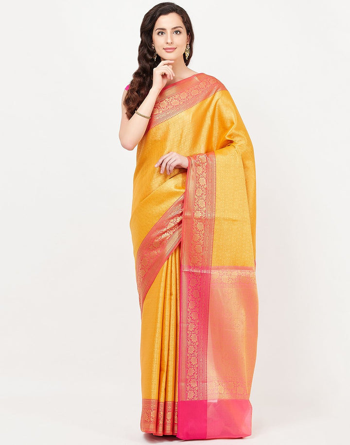 MBZ Meena Bazaar-Mustard Cotton Woven Saree