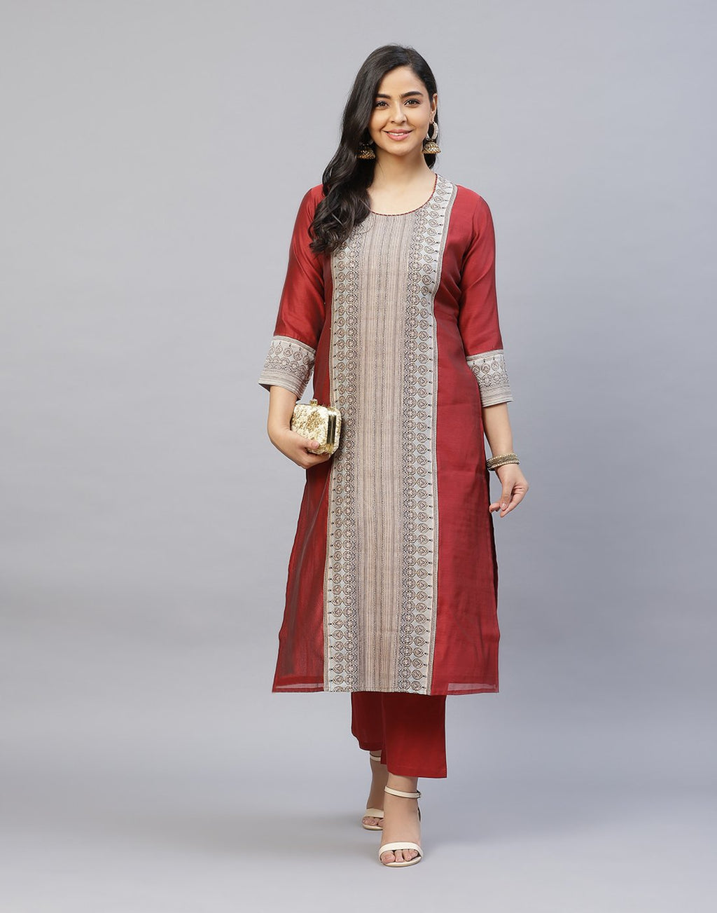 Chanderi Printed Kurti Pant Set