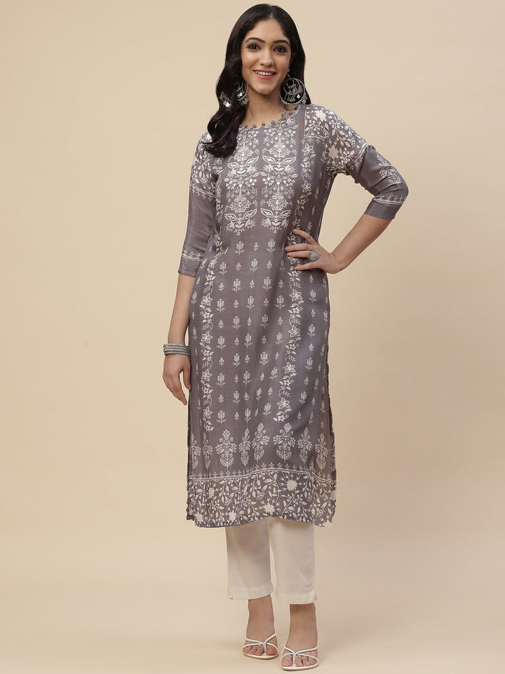 Neck Mirror Work  Printed Cotton Kurta