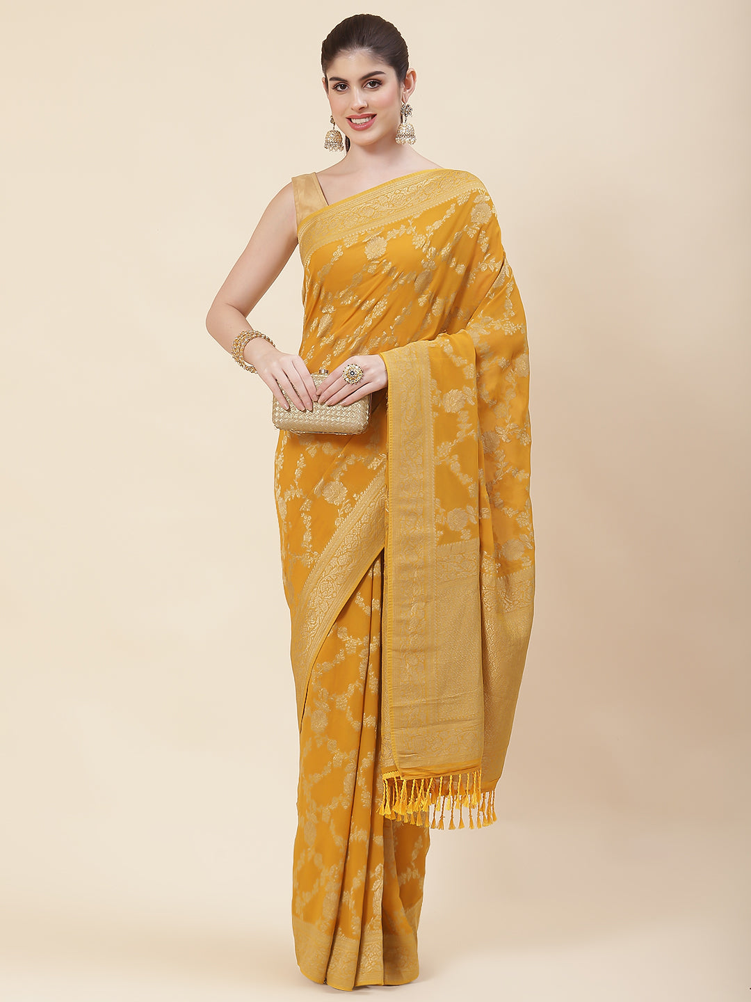 Floral Zari Jaal Georgette Plain Saree