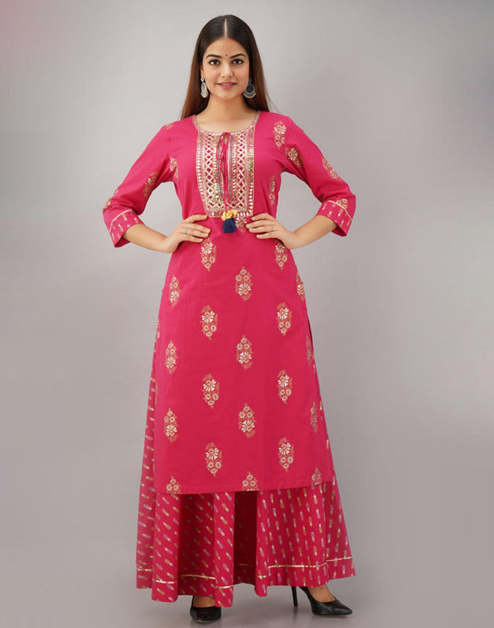 Printed Cotton Kurti With Palazzo