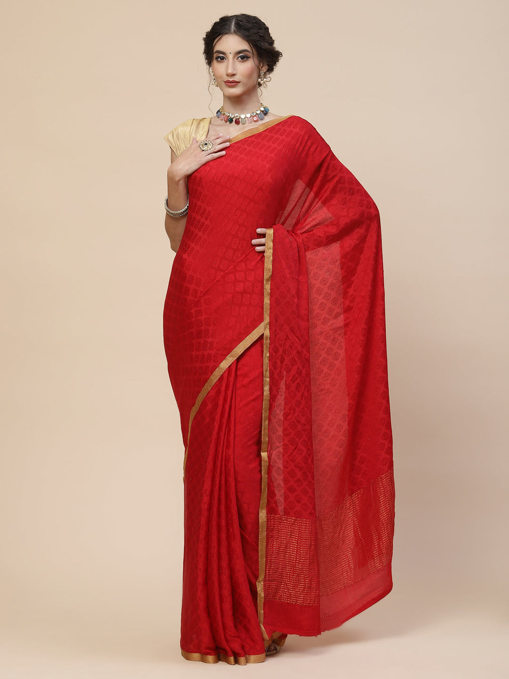Piping Plain Crepe Plain Saree
