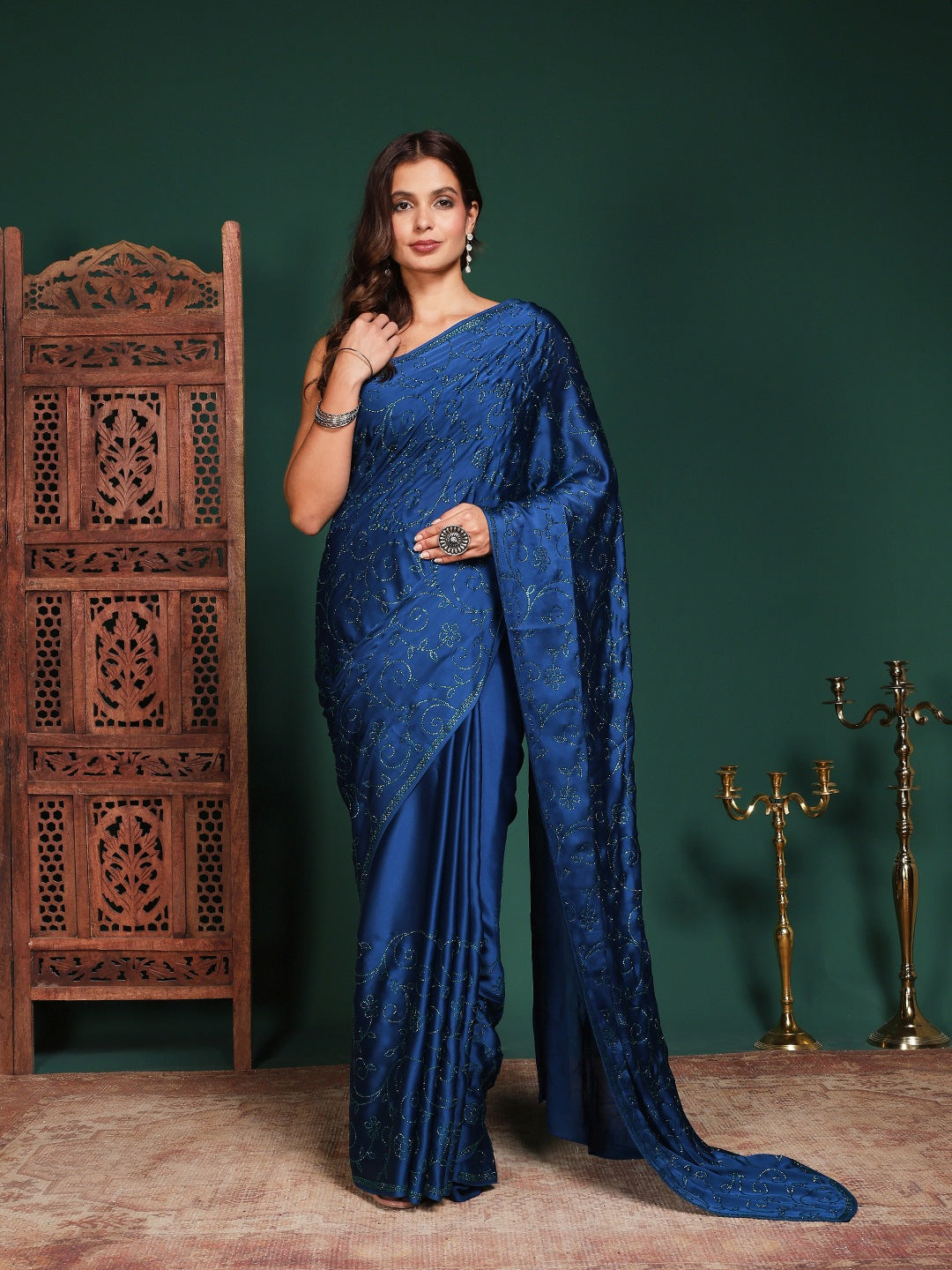 Embroidered Satin Saree