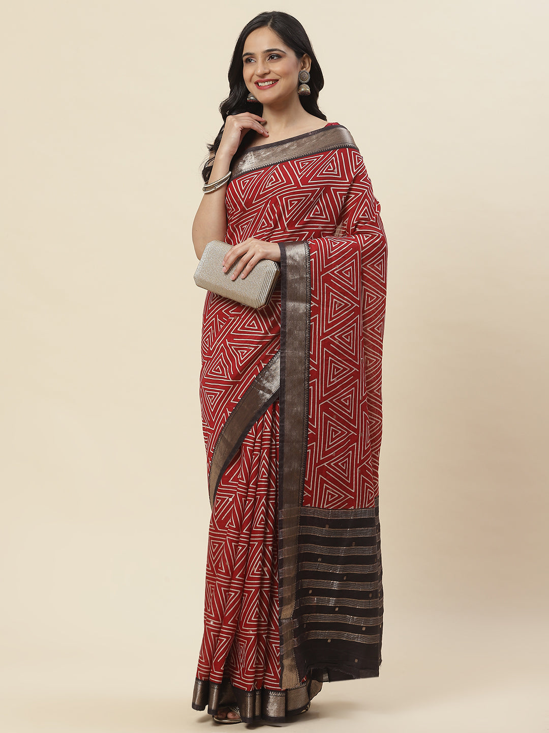 Geometric Printed Handloom Woven Saree
