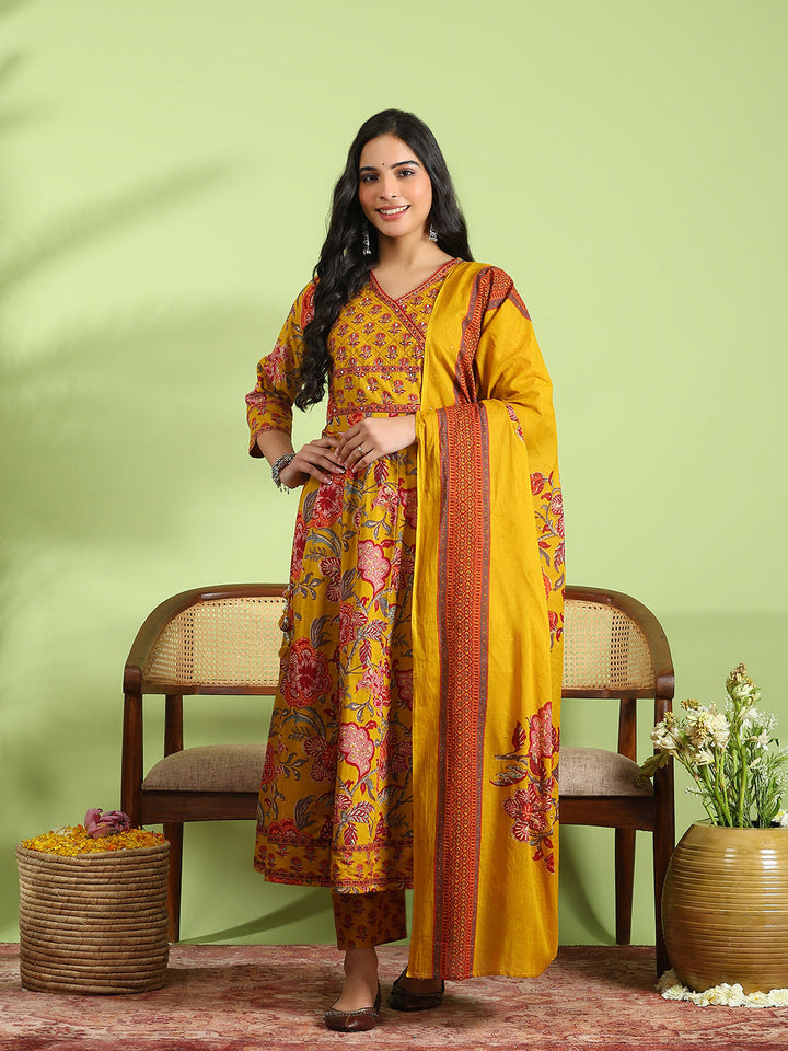 Printed Cotton Kurta With Pant &amp; Dupatta