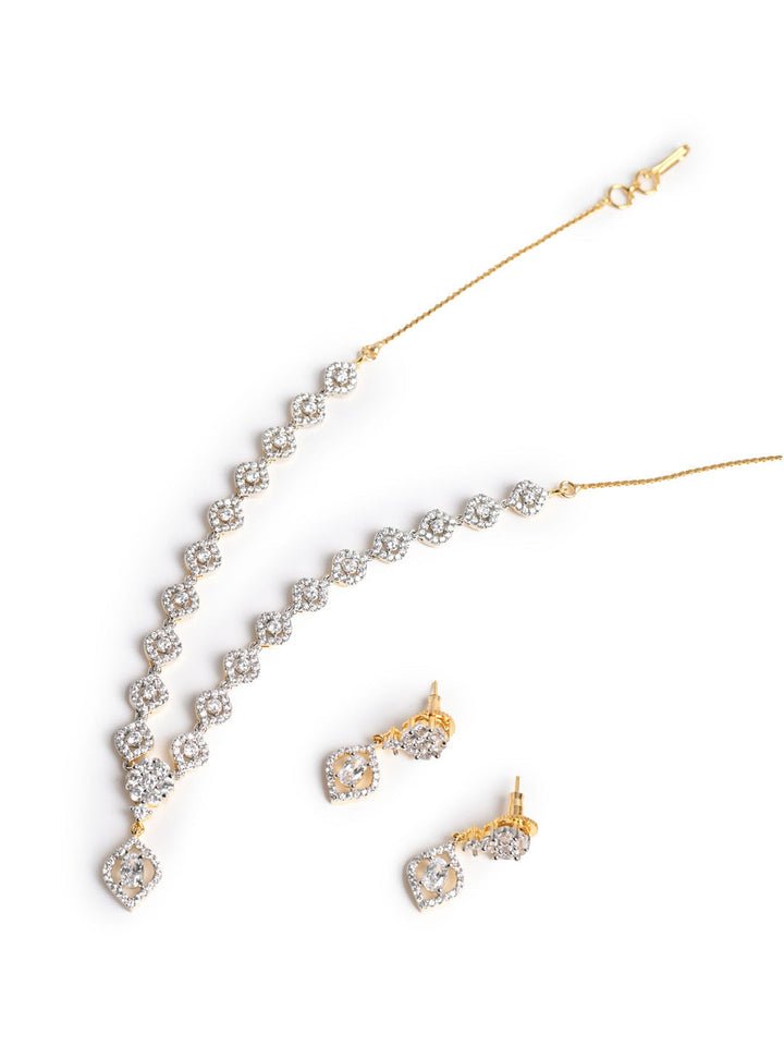 Silver AD Necklace Set With Earrings