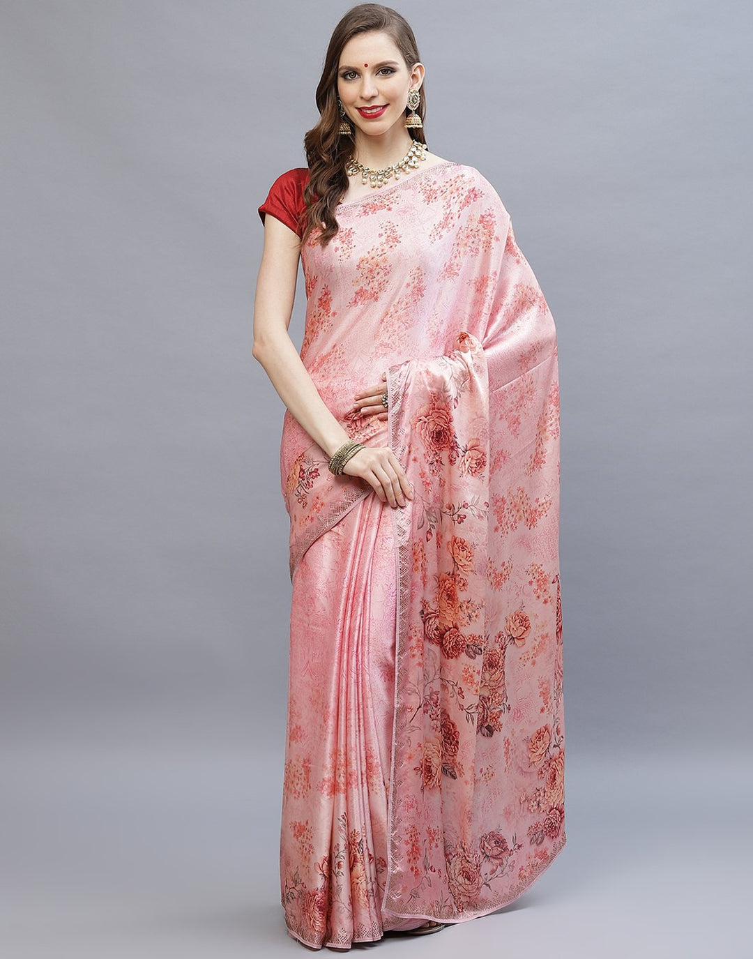 Stone Border Printed Satin Saree