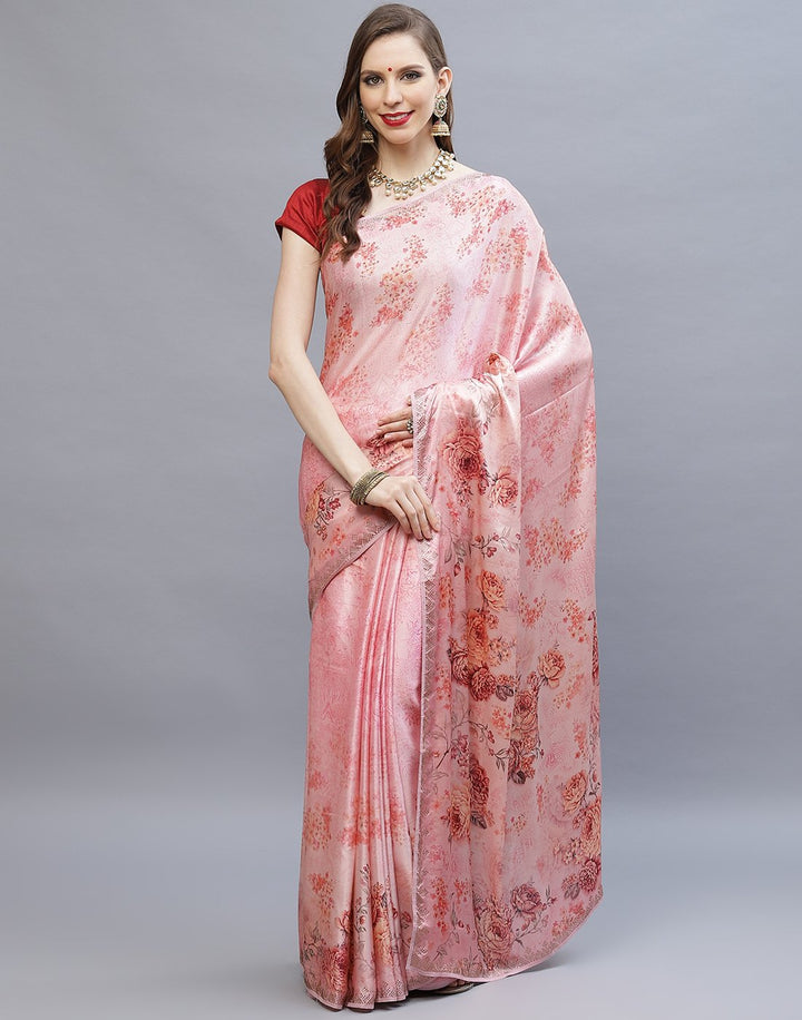 Stone Border Printed Satin Saree