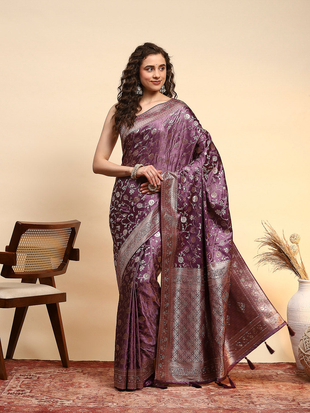 Embroidered Satin Saree