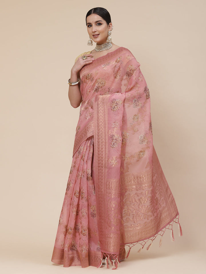 Floral Digital Printed Banarasi Pallu Cotton Saree