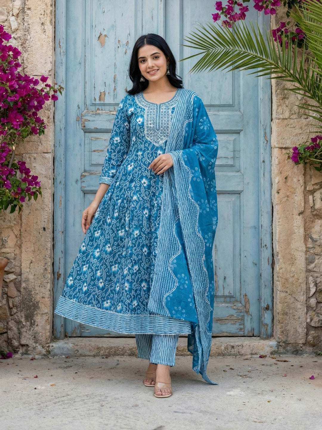 Printed Cotton Blend Kurta With Pant &amp; Dupatta