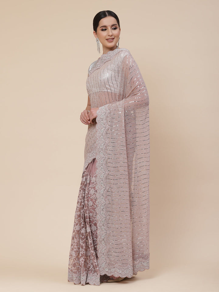 Stone work Handloom Net Embroidered Saree