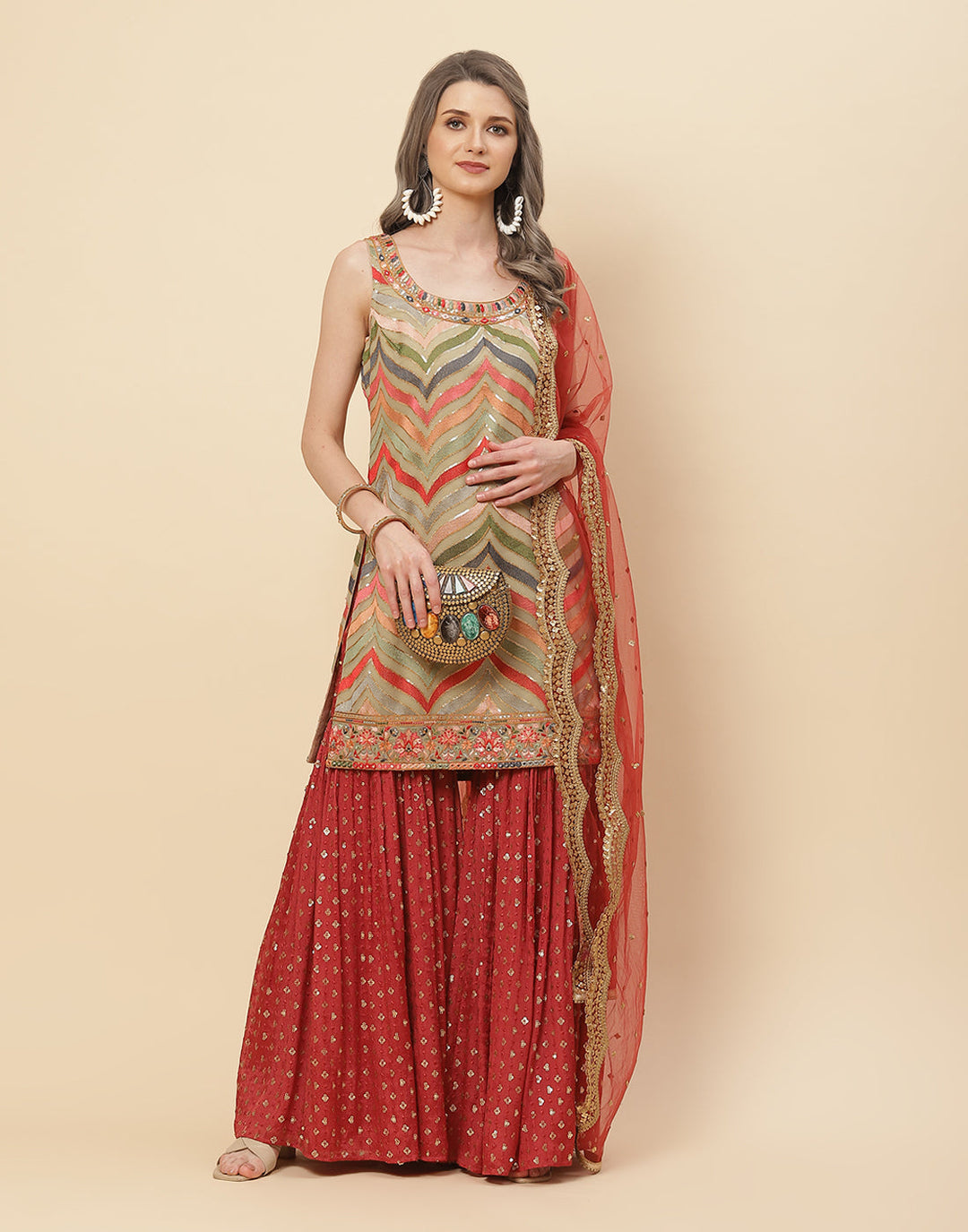 Sequence Georgette Stitched Salwar Kameez With Net Booti Dupatta