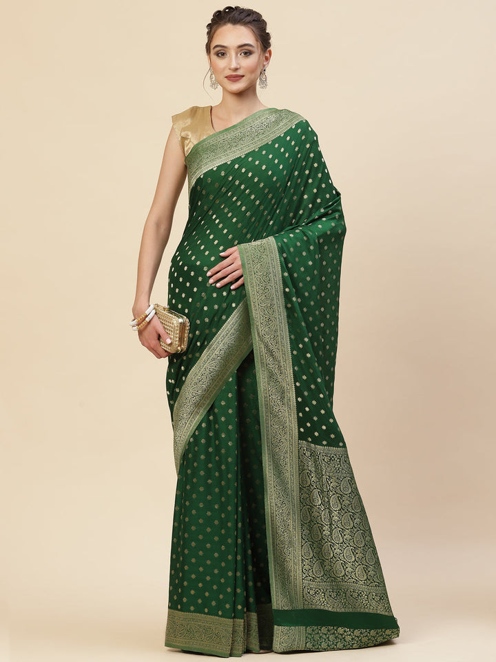 Zari Border Booti Georgette Plain Saree