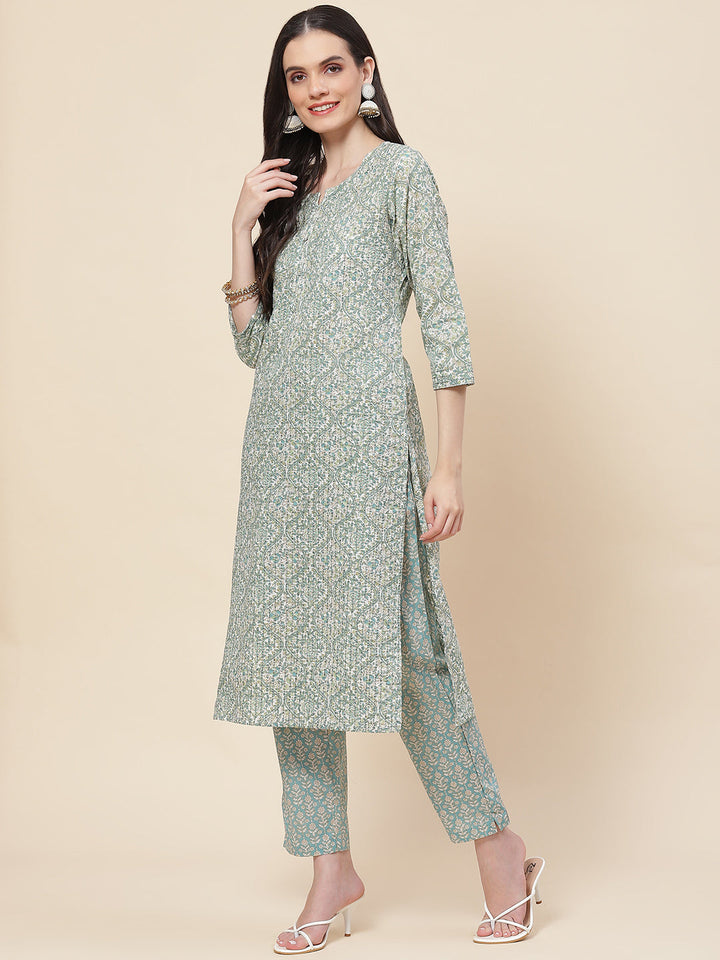 Printed Cotton Kurta With Pants