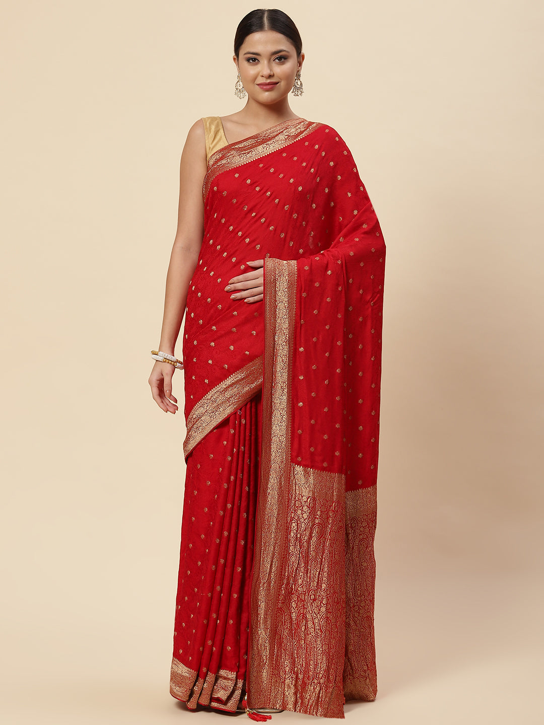 Zari Booti Crepe Plain Saree