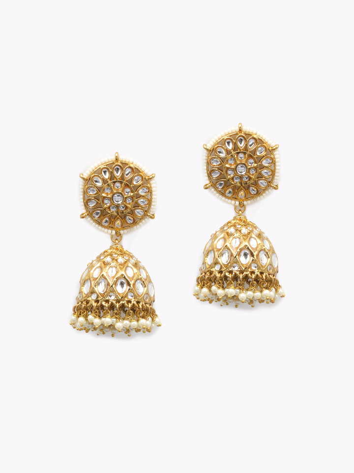 Gold &amp; White Jhumki Earrings