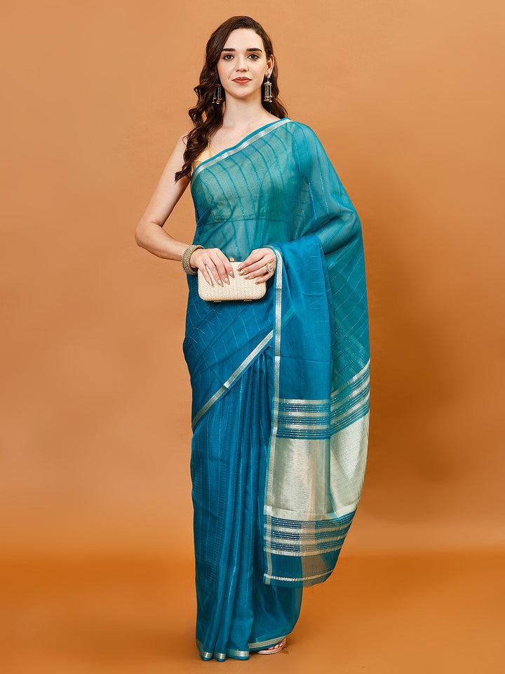 Plain Zari Border Organza Saree