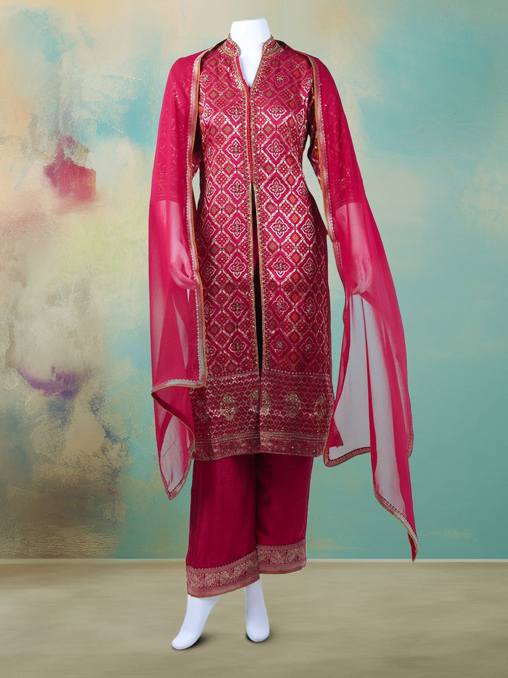 Banarasi Wave With Embroidered Kurta With Palazzo &amp; Dupatta