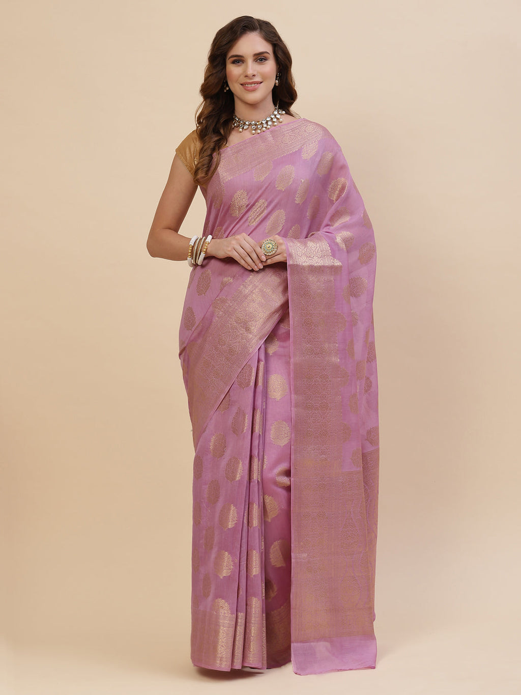 Zari Border Booti Cotton Woven Saree