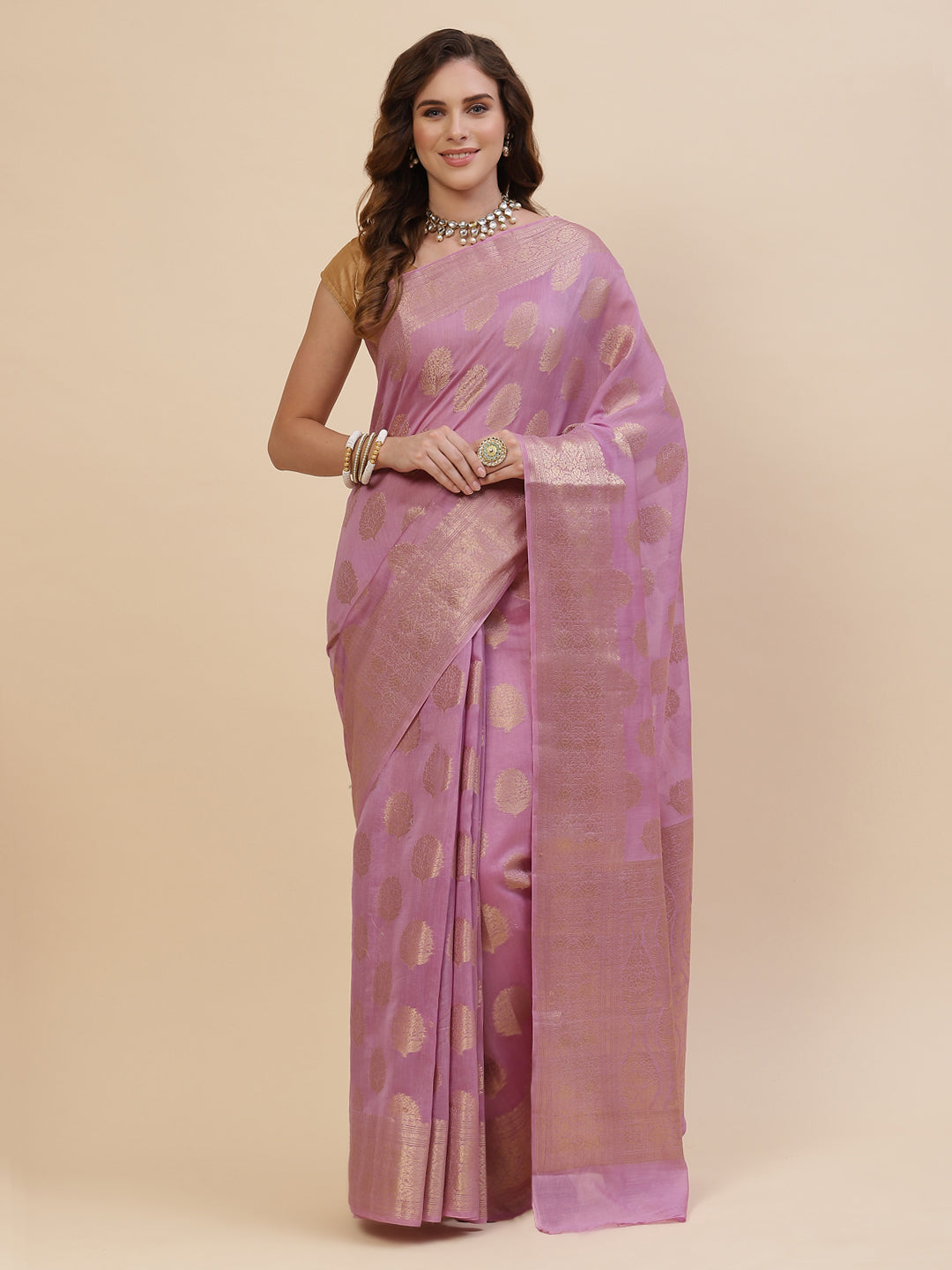 Zari Border Booti Cotton Woven Saree