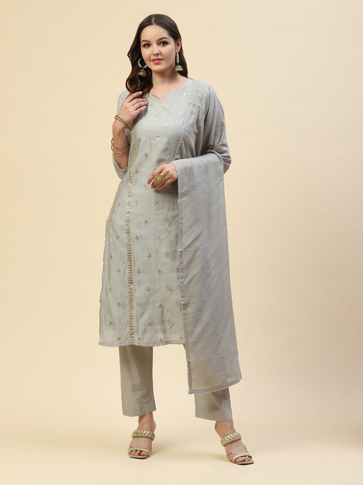 Gota Work Chanderi Kurta With Pant &amp; Cotton Dupatta