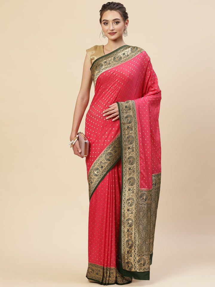 Zari Border Booti Georgette Plain Saree
