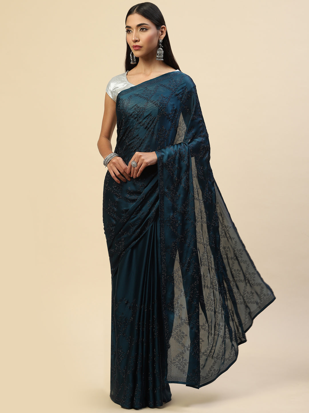 Swarovski Jaal Embroidered Satin Saree
