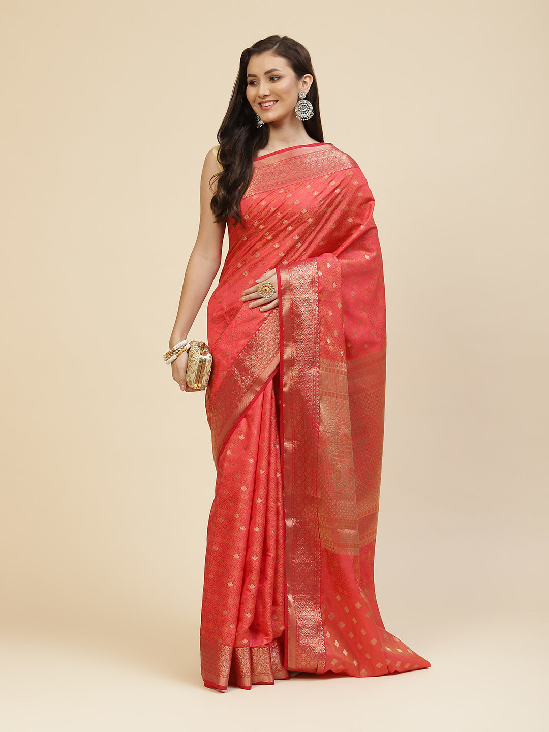 Zari Border Booti Linen Woven Saree