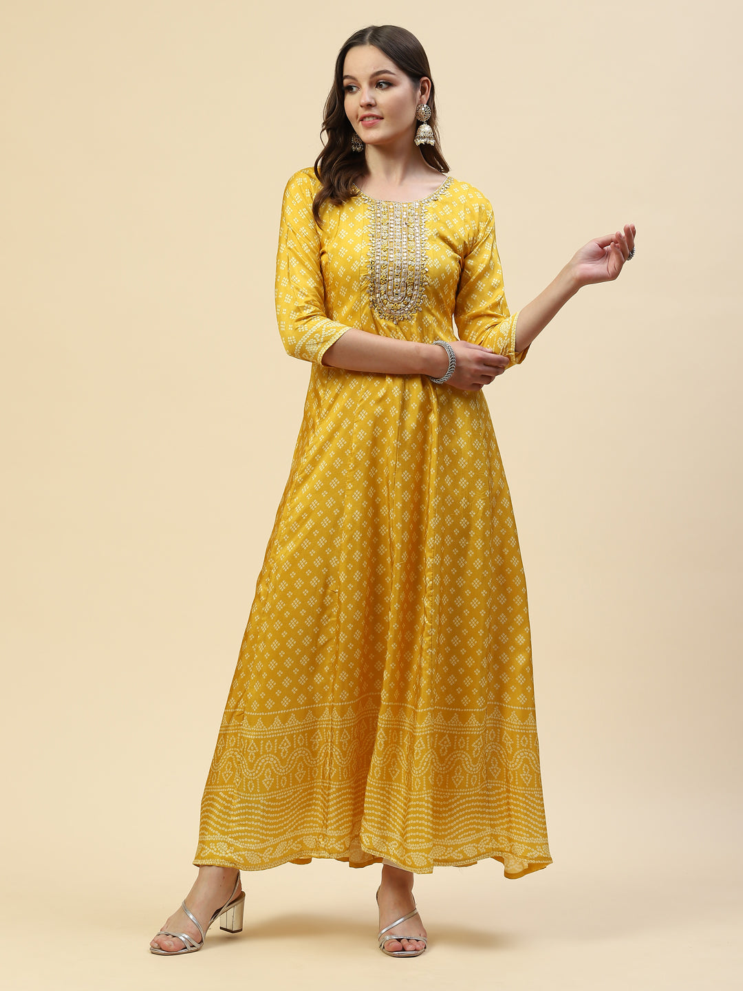 Mirror Neck Printed Handloom Flared Kurta