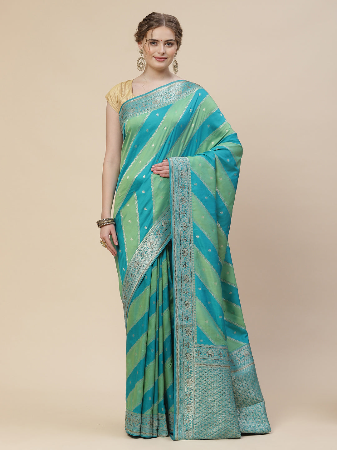 Brocade Zari Booti Art Handloom Woven Saree