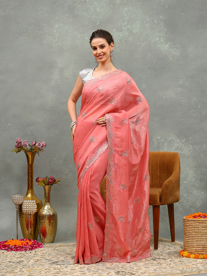 Thread Embroidered Chiffon Saree