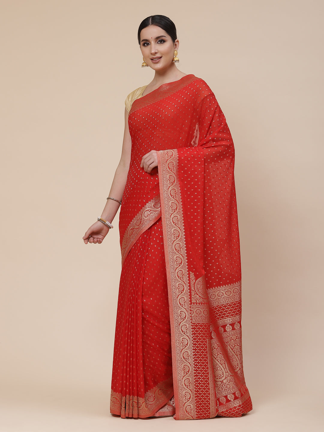 Booti Work Georgette Plain Saree