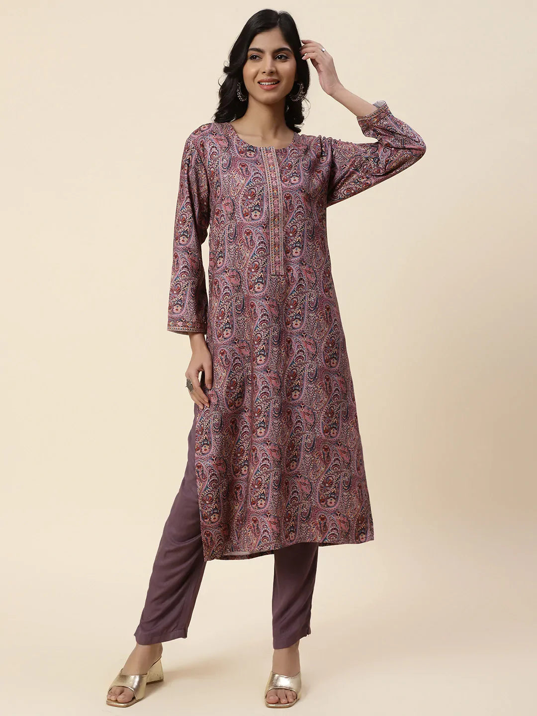 Printed Pashmina Kurta With Pants