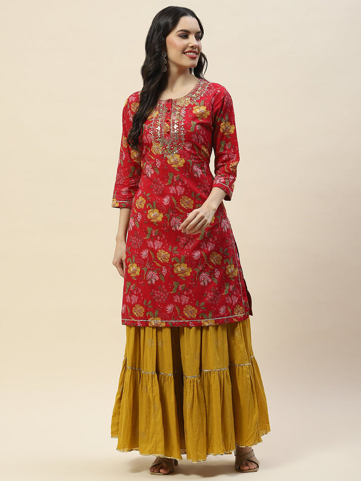 Printed Cotton Kurta With Sharara