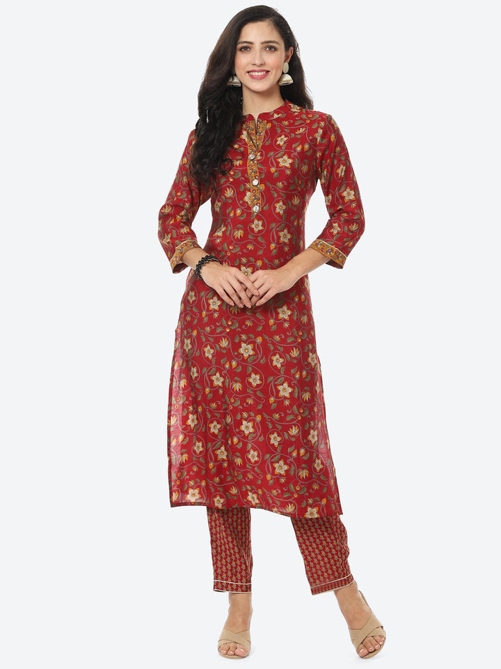 Floral Printed Muslin Kurti With Pant