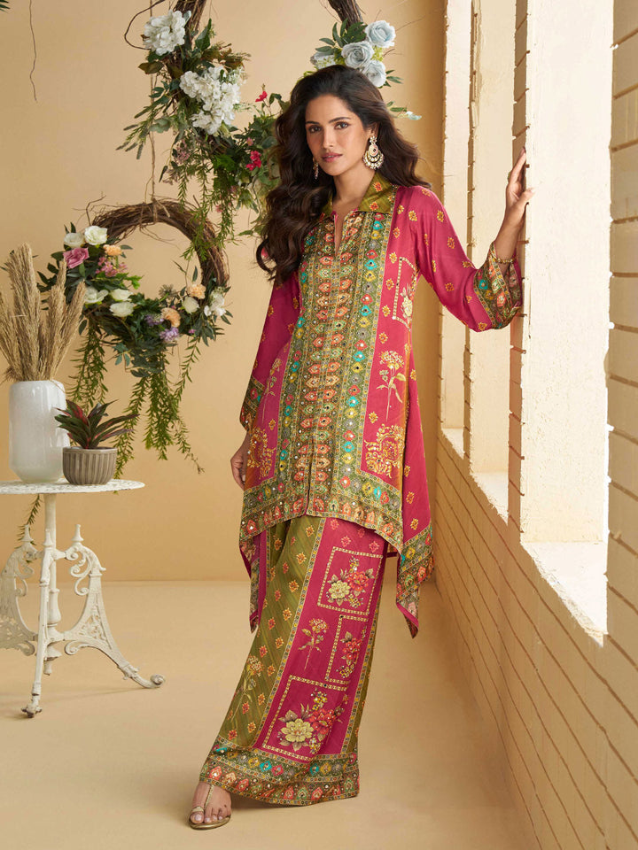Embroidered Crepe Kurti With Plazzo