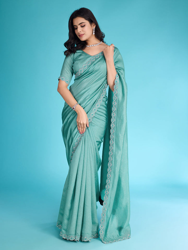 Embroidered Chinon Saree