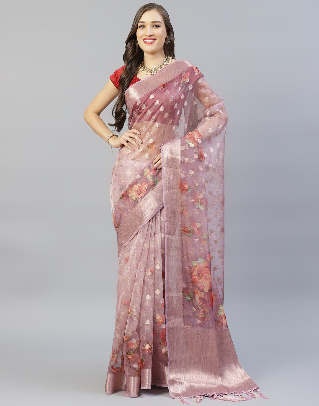 Floral Printed Kora Saree