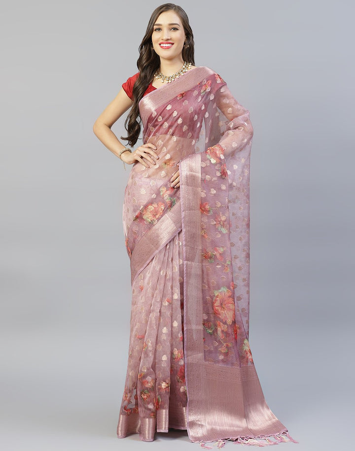 Floral Printed Kora Saree