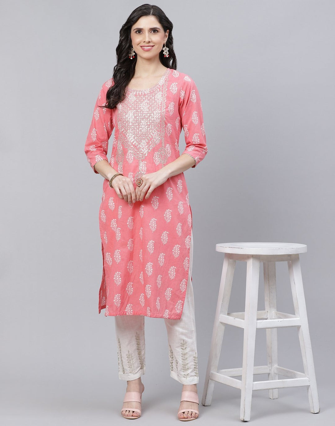 Paisley Print Cotton Kurti with Pant