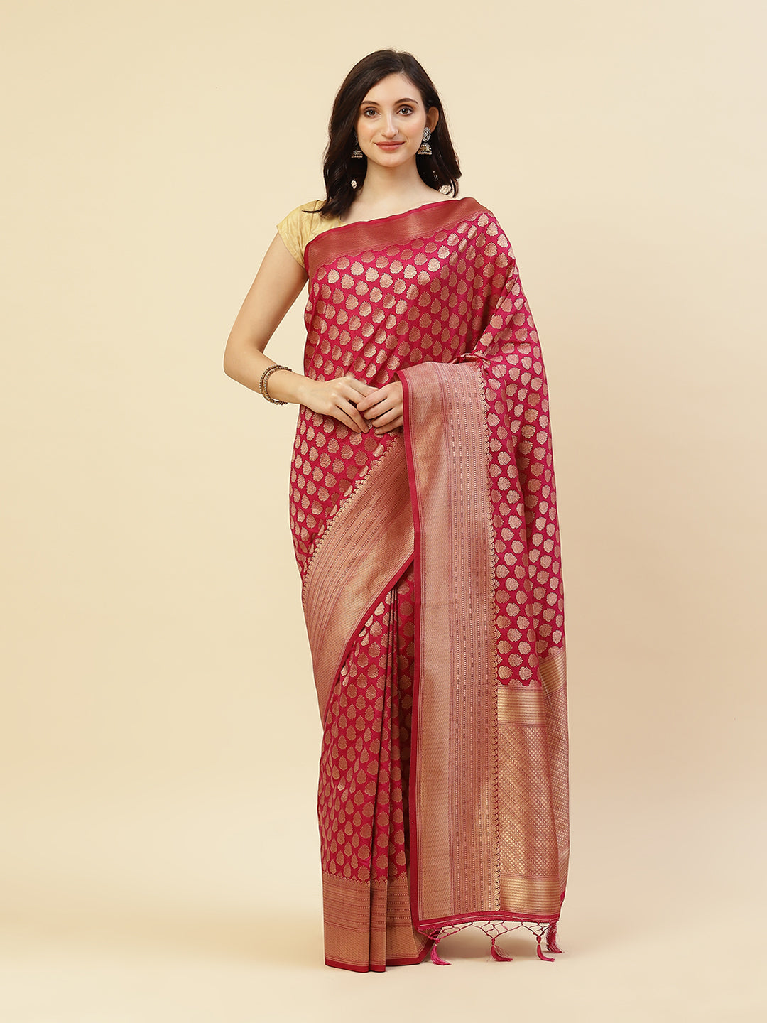 Zari Booti Border Woven Art Handloom Saree