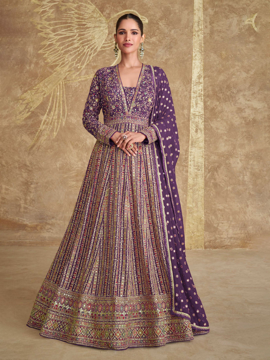 Embroidered Georgette Suit With Pant &amp; Dupatta