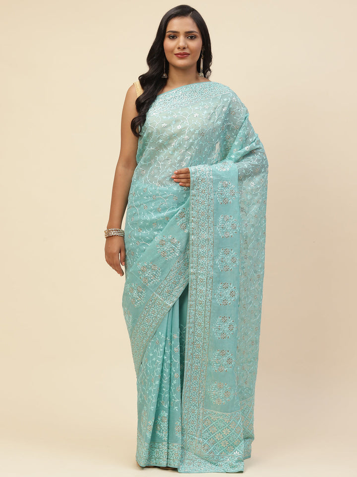 Resham Jaal Embroidered Organza Saree